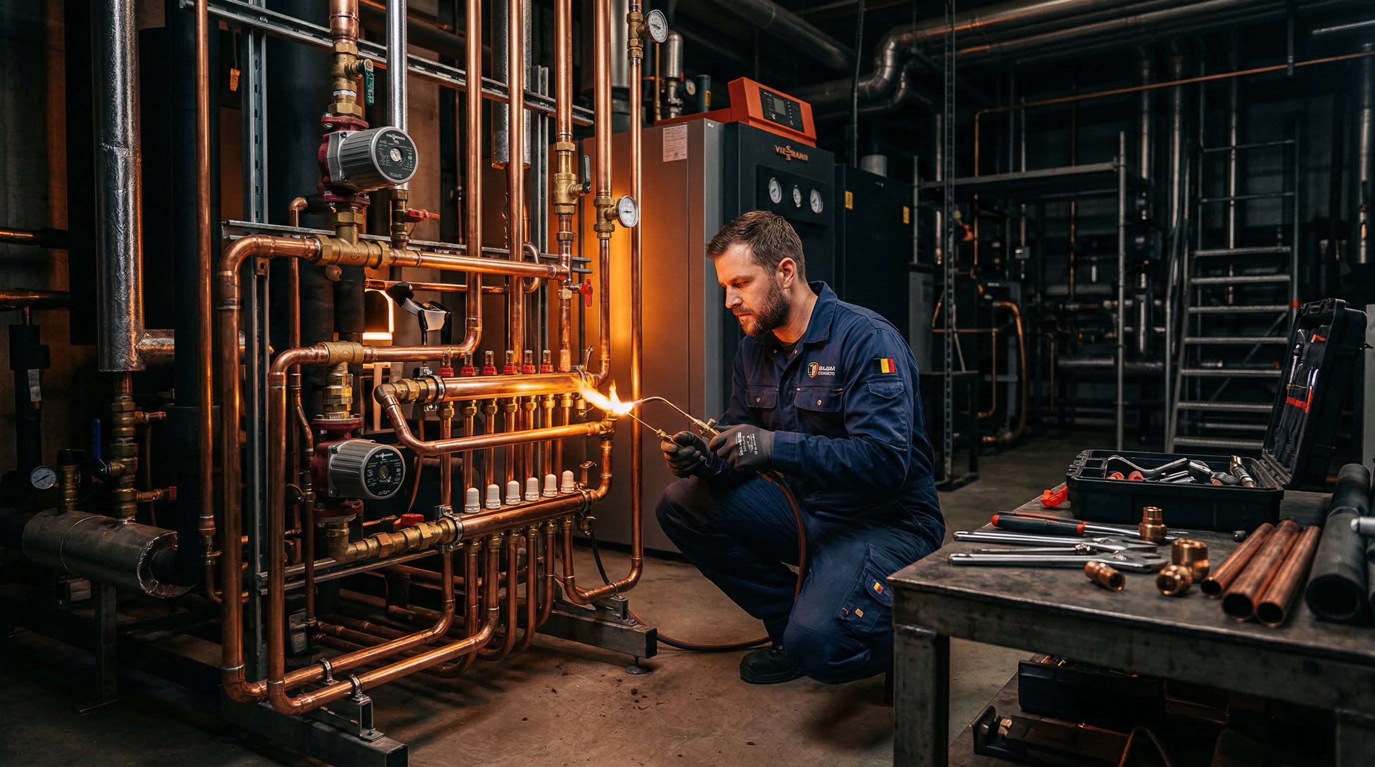 Technicien Amalec au travail sur une installation de chauffage